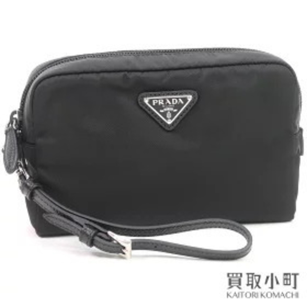 Prada Re Pouch Triangle Tessuto Wrist Strap Bag Black